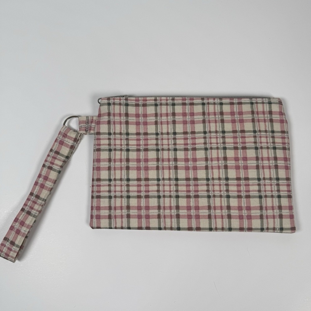 Handmade Wristlet Zipper Pouch Purse Clutch Lightweight‎ Strap New Plaid